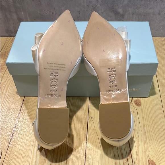 La Belle Satin Ivory Heels with Rhinestone Bow - Picture 6 of 7